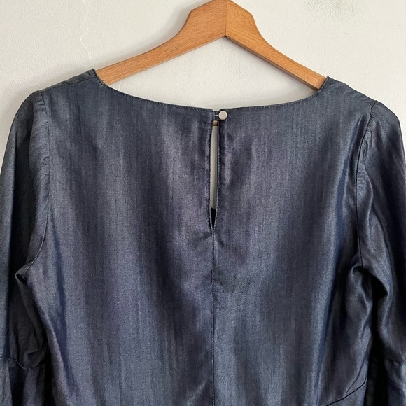 White House Black Market Chambray Soft Bell Sleeve Boho Blouse - Picture 4 of 6